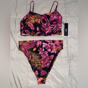Fashion Nova Beach Weather 2 Piece High Rise Bikini - Pink/combo Tropical NWT